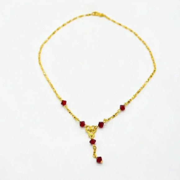 Red Crystal Avon Lariat Y Necklace - Picture 1 of 4